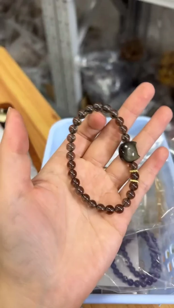 水晶手链未镶嵌孤品茶水晶猫头手链[1043]