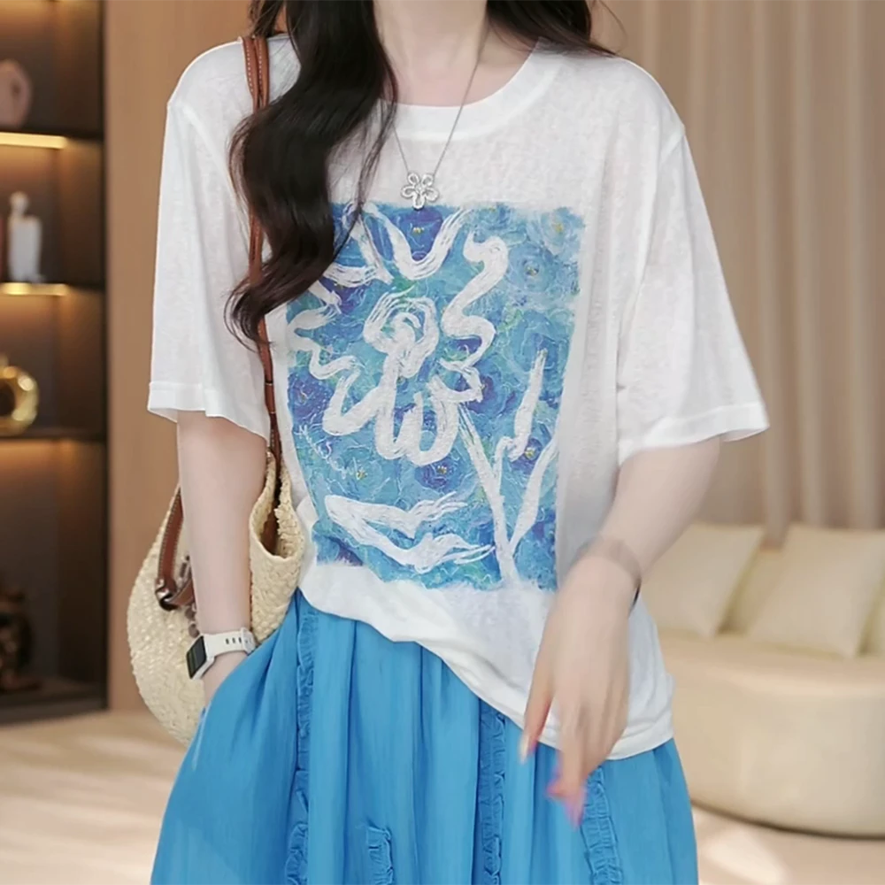 【梵高油画】夏款时尚洋气时尚百搭休闲短袖圆领T恤上衣C5326
