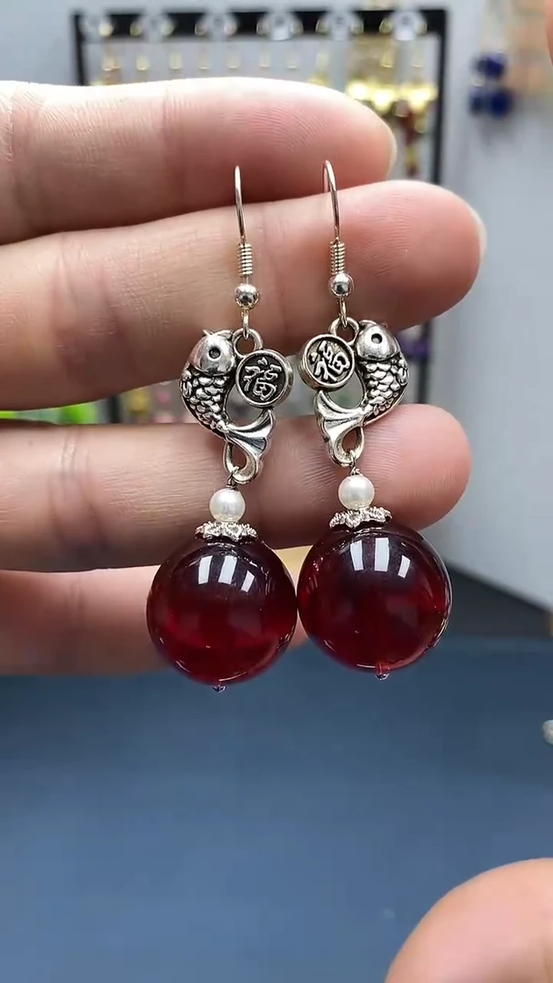 【闪购商品】血珀耳饰银S925镶嵌尺寸18mmQ3