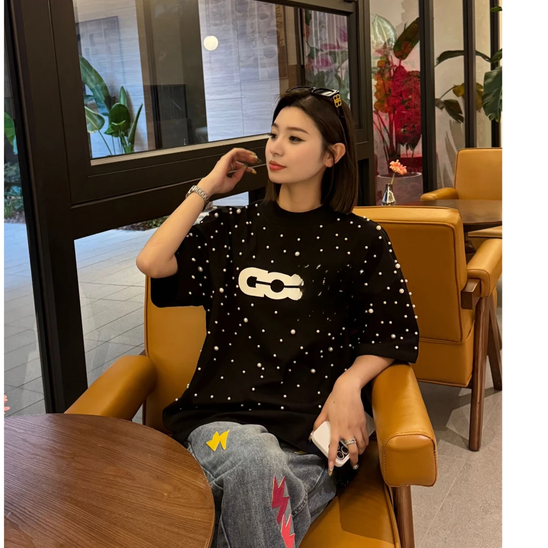 炫酷时尚纯棉【GD散乱珍珠】短袖T恤，男女同款。