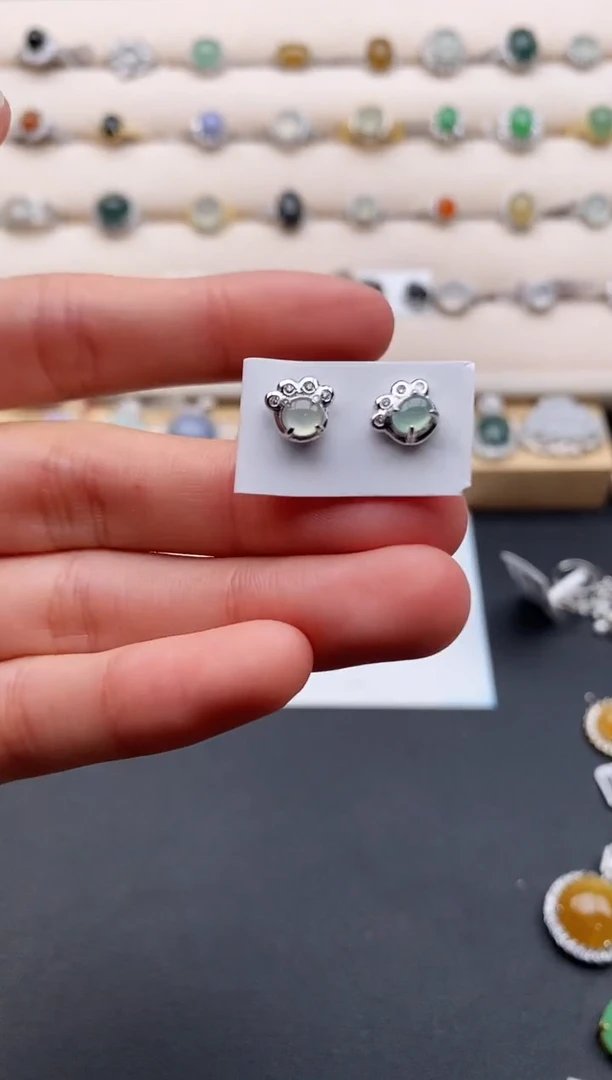 银S925镶嵌戒指翡翠444444+5