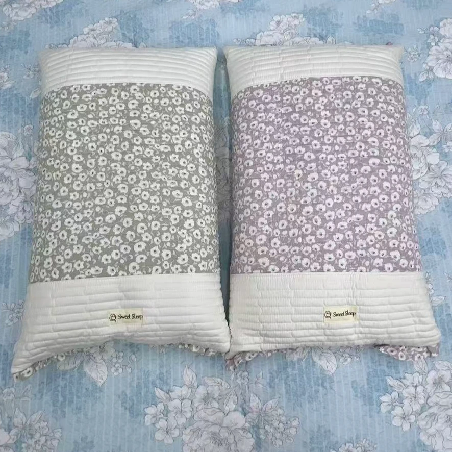 韩国 云朵 小碎花 水洗棉 拼接 枕头40*60 纳米管枕芯夹棉绗缝