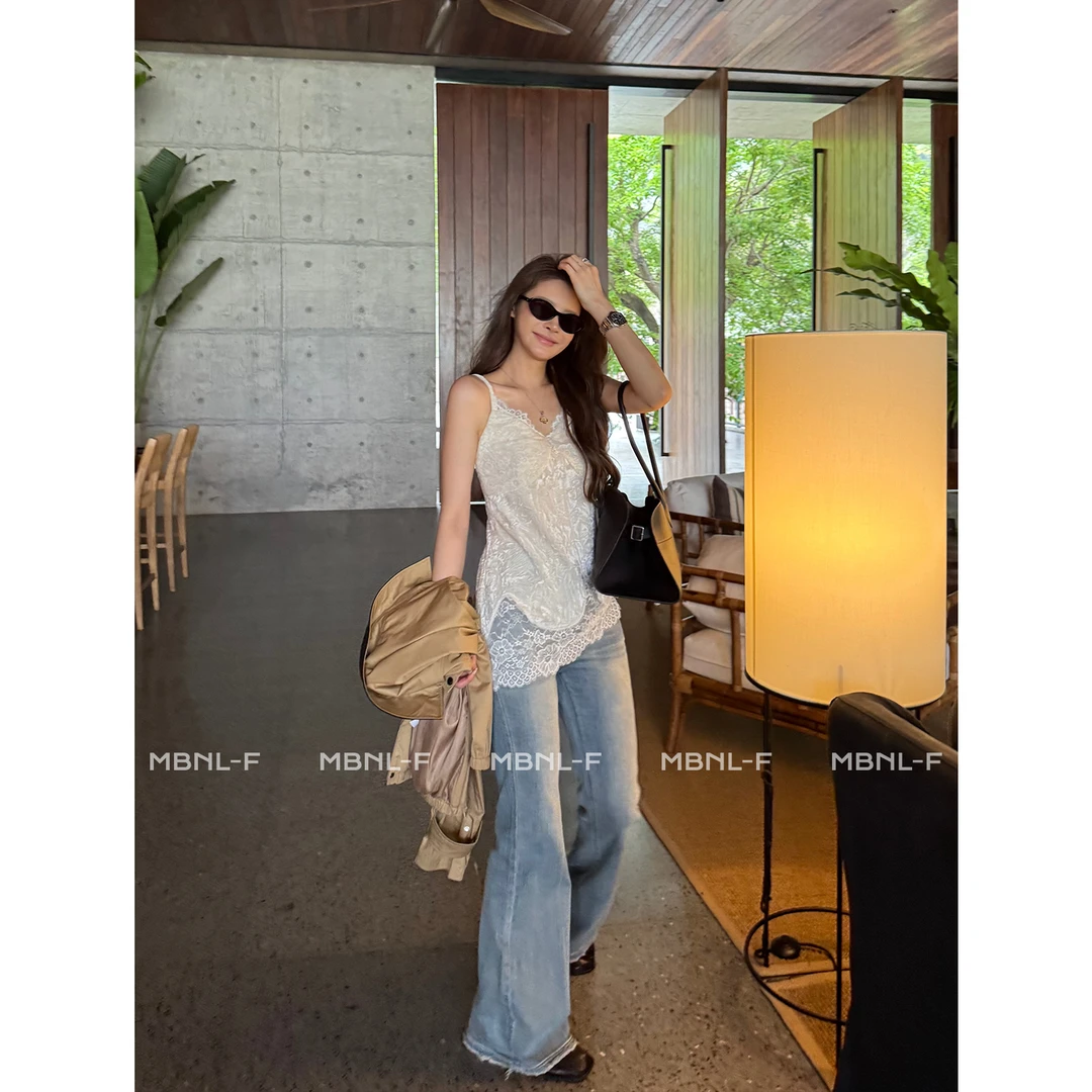 MBNL-F“度假蕾丝” 高级感不规则下摆蕾丝吊带背心 秦磊XM-XBX1310