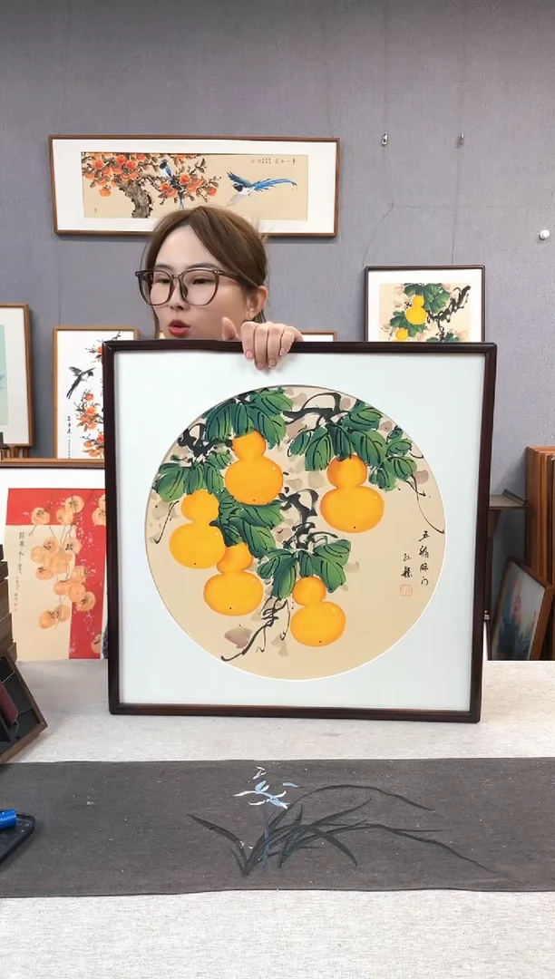 【闪购商品】国画孙颖-纯手绘带框作品-52*52-葫芦