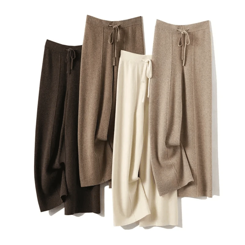 秋冬爆款100纯羊毛针织高腰羊毛裤四平针织加厚中缝裤阔腿裤