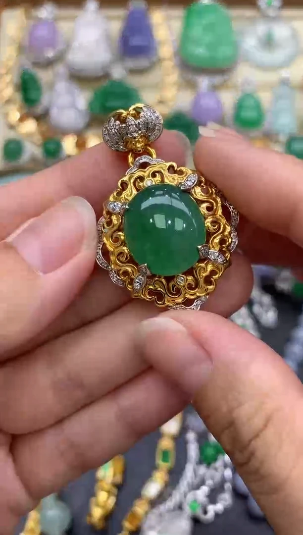 翡翠18K金镶嵌颈饰407-中国好珍宝