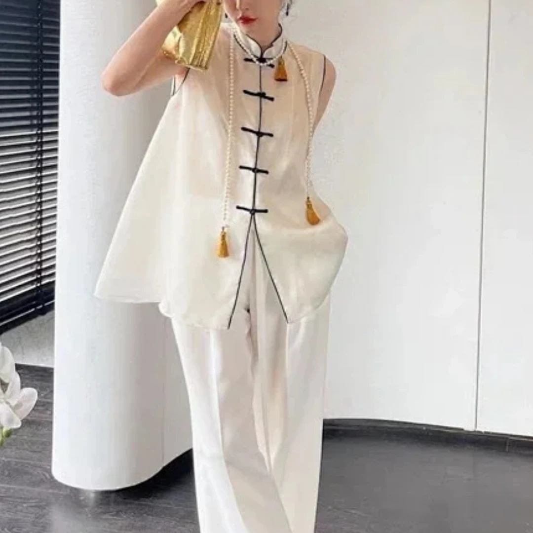 【刘家】高贵优雅古典撞色中国结盘扣衬衫马甲