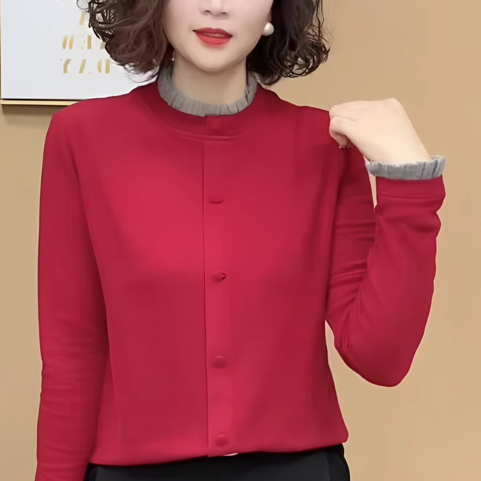 2024冬季新款加绒保暖打底衫女气质设计感长袖上衣