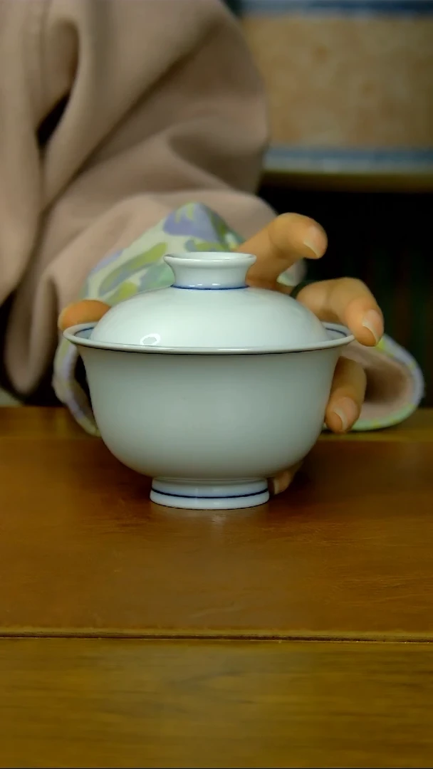 【闪购商品】陶瓷白胎两才盖碗（柴窑）