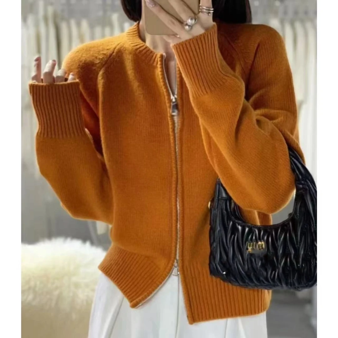 特！门店26&9！V领拉链短款女式针织衫Z00723