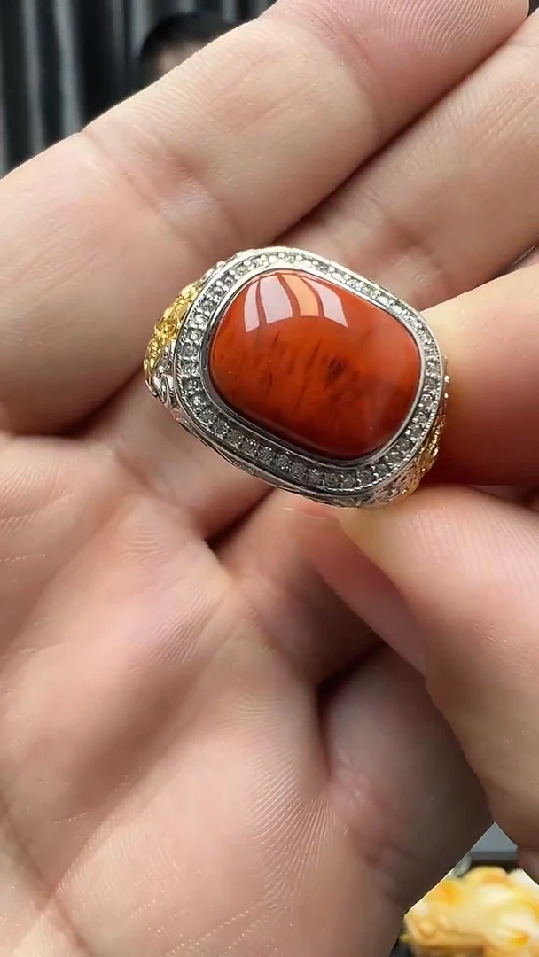 银S925镶嵌南红玛瑙戒指05