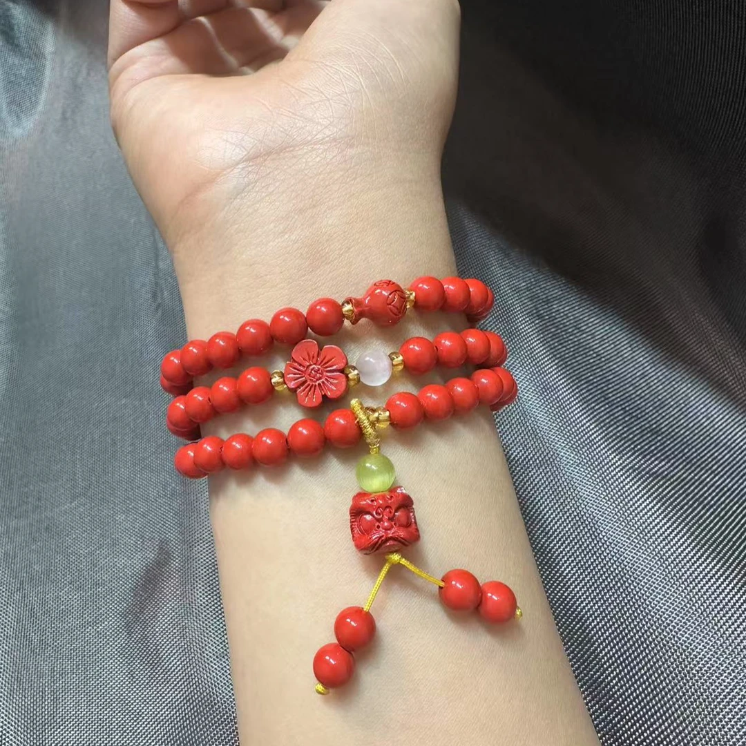 含辰砂工艺品保真朱砂红砂三圈款式手链女款