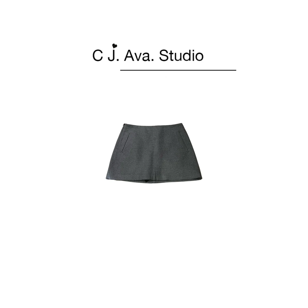 【CJ.Ava Studio】极简风羊毛防走光显瘦休闲A字短裙A2218