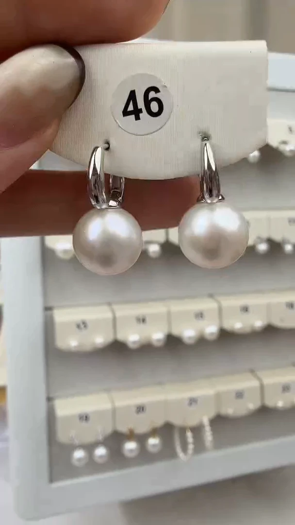 银S925镶嵌耳饰淡水珍珠12-13mm耳扣