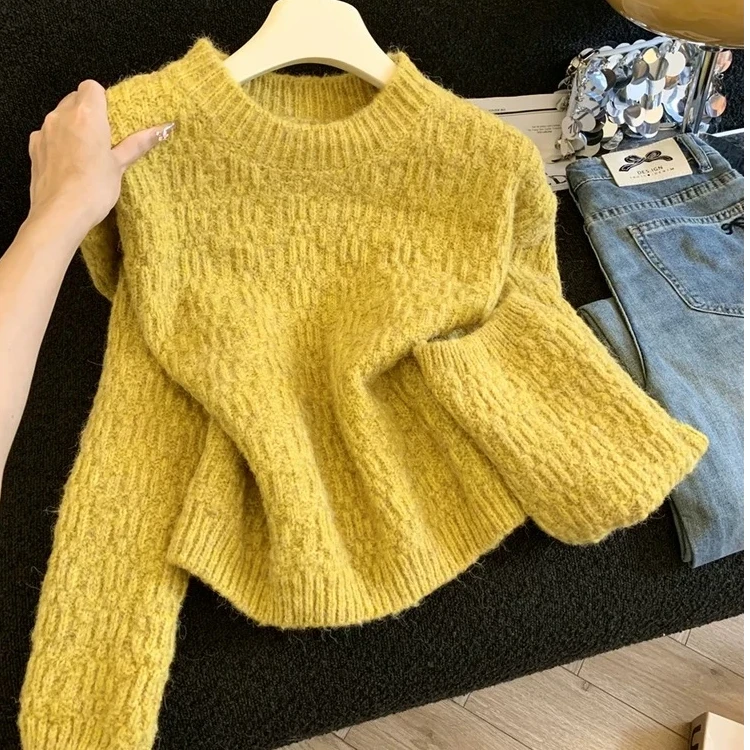 慵懒风黄色毛衣女秋冬季2025新款爆款高级感洋气软糯温柔针织上衣