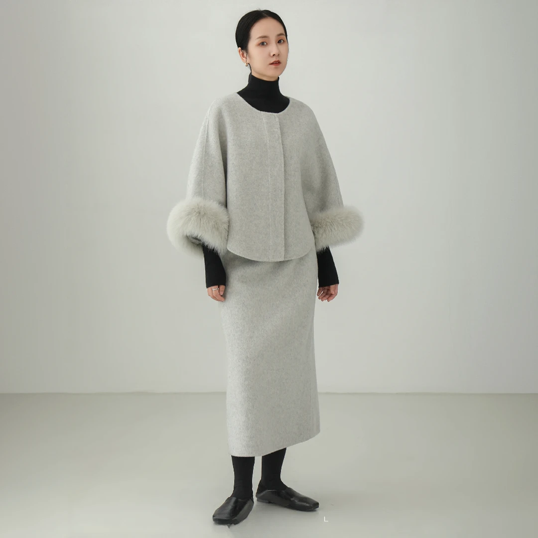 气质贵气感套装2025秋季极简休闲风宽松显瘦长袖上衣半身裙两件套