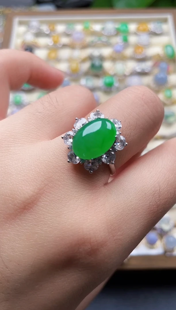 银S925镶嵌戒指翡翠10