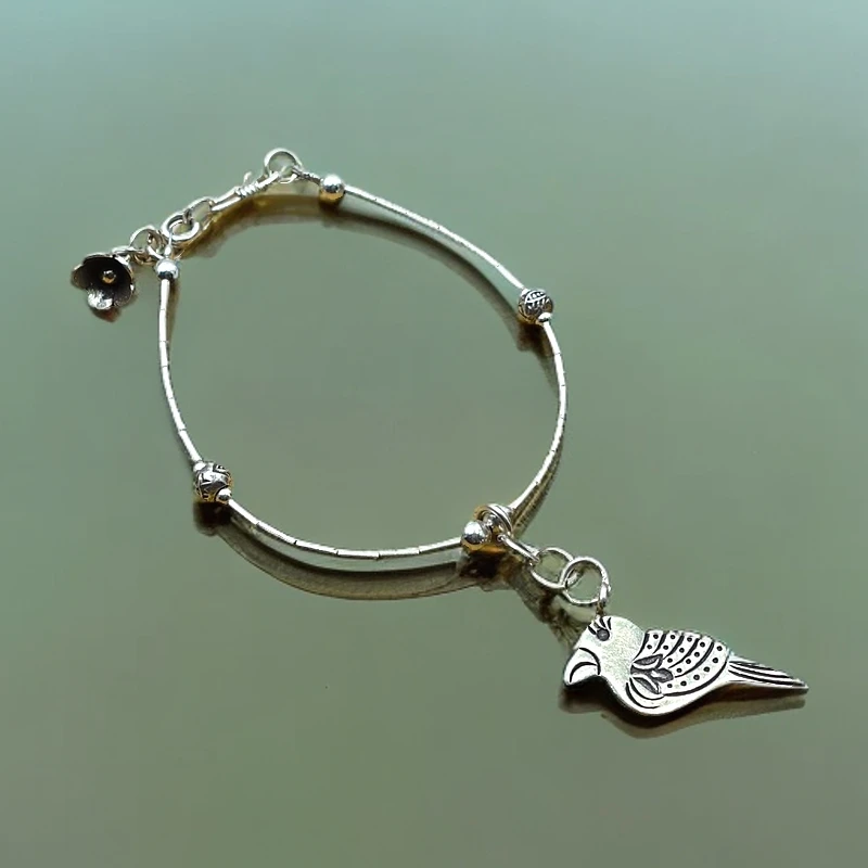 925银手链 手工原创设计款东南亚风S925银小鸟高级百搭女士银手链