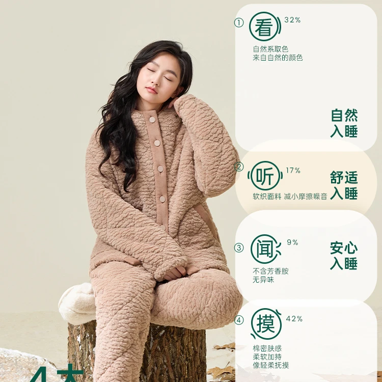 安之伴F三层夹棉锁温绒睡衣冬季情侣男女士加厚家居服82451321564