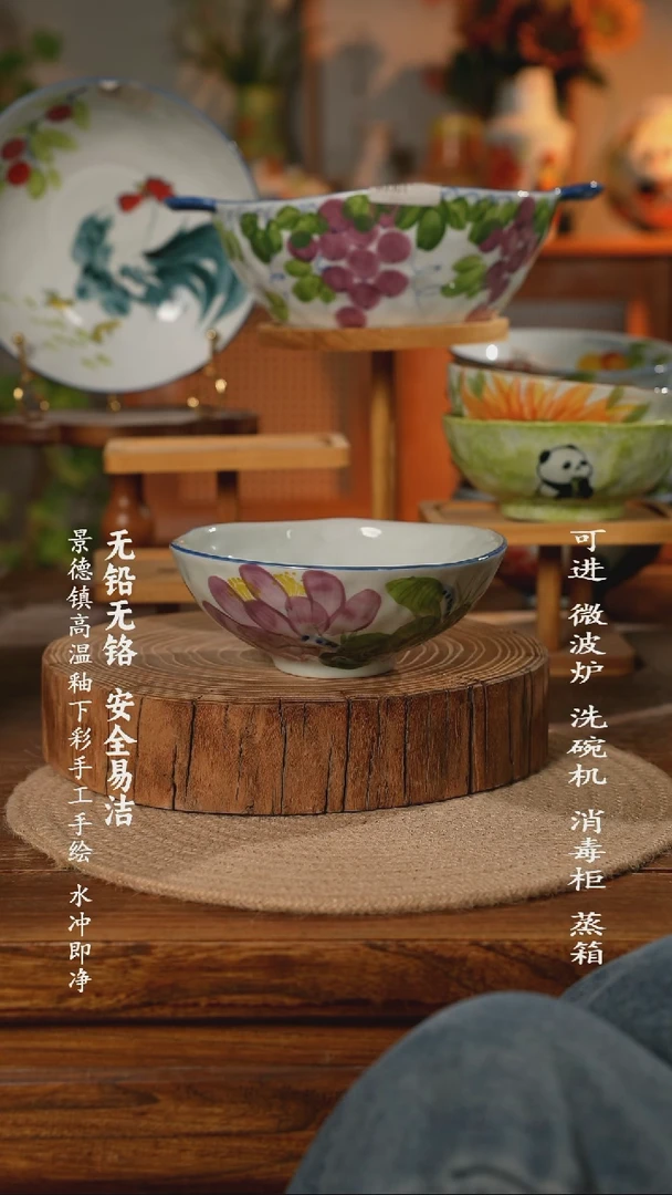 瓷景德镇高温瓷釉下彩手绘陶瓷万能
