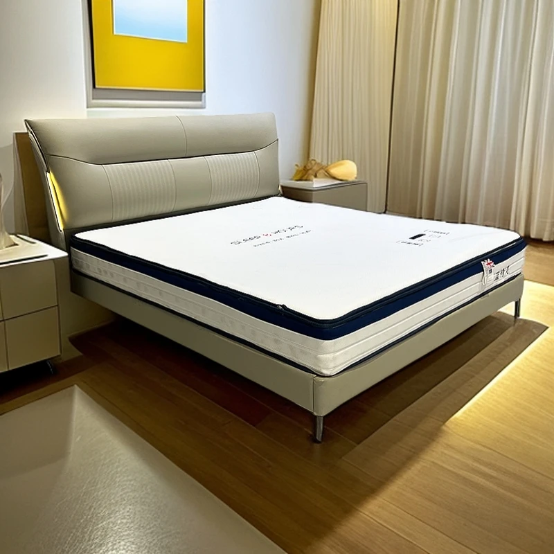 【如日方升】新款皮艺大床框架头层真皮主卧轻奢胡桃木床板b