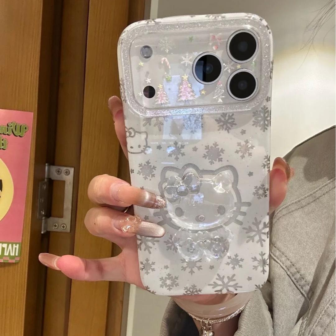 闪粉雪花立体水晶KT猫适用iPhone17promax苹果17pro手机壳16pro15