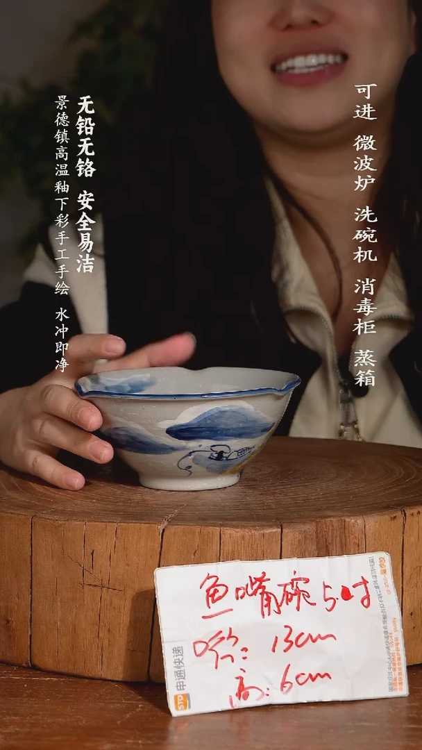 碗陶瓷景德镇高温瓷釉下彩手绘陶瓷