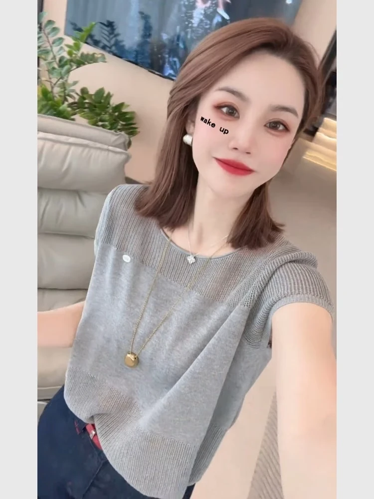 灰色针织短袖t恤夏2025新款女装超火减龄炸街独特漂亮小上衣9192