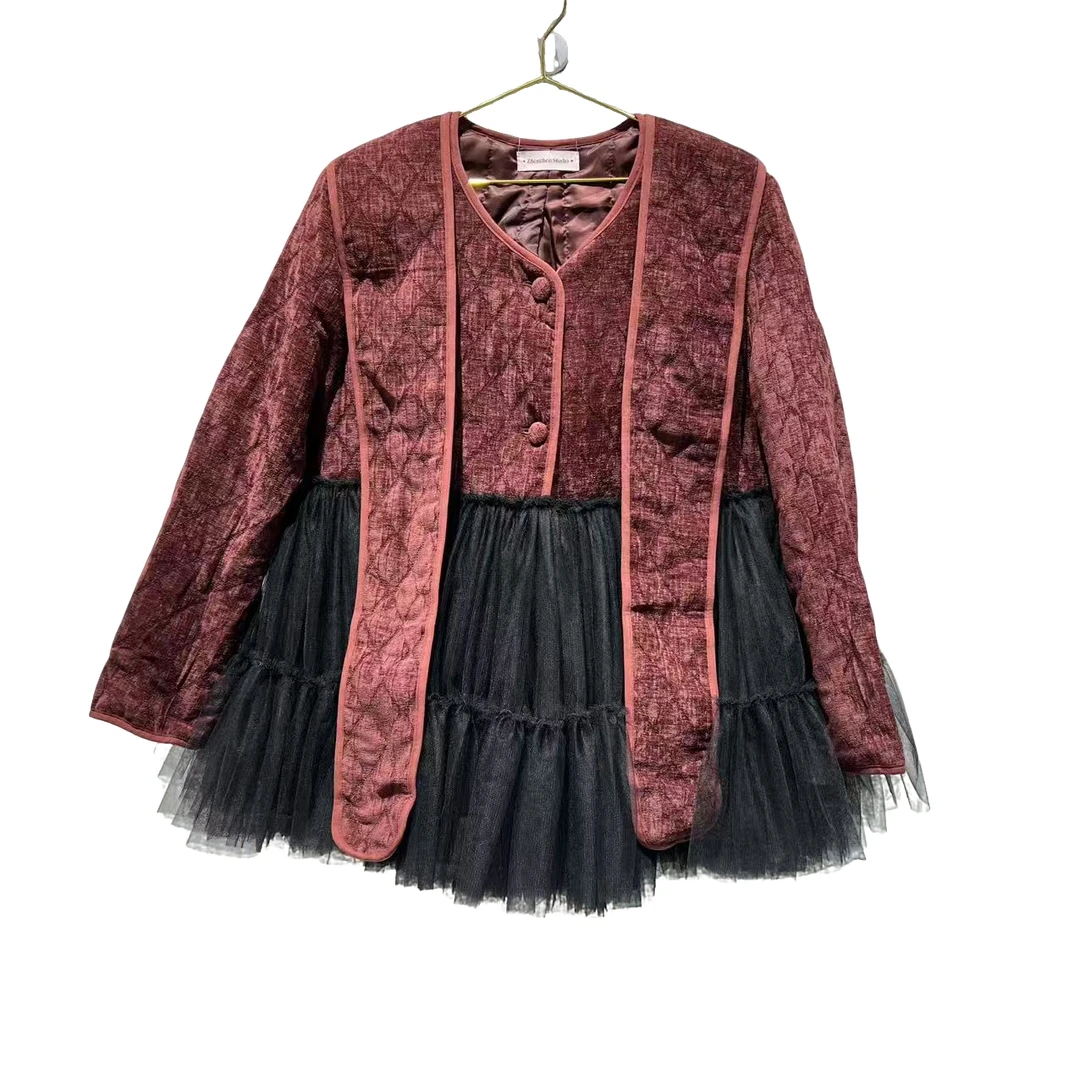 4108【珍珍优选】设计师新款拼接纱纱冬季长袖女装连帽连衣裙