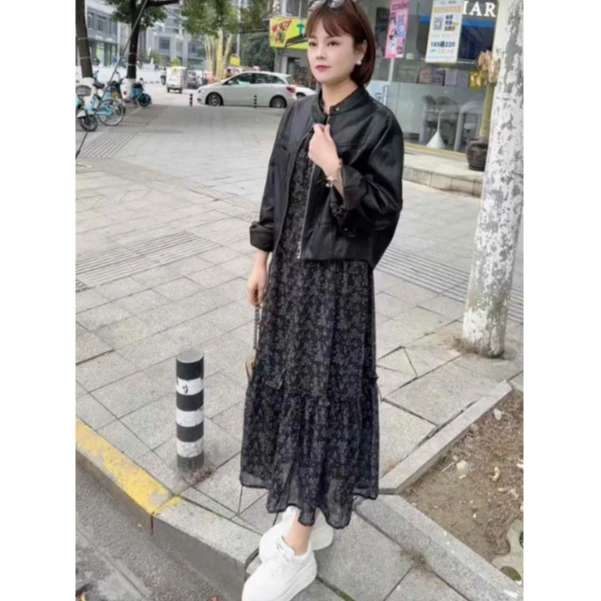 春款浪漫V领木耳边透气碎花连衣裙