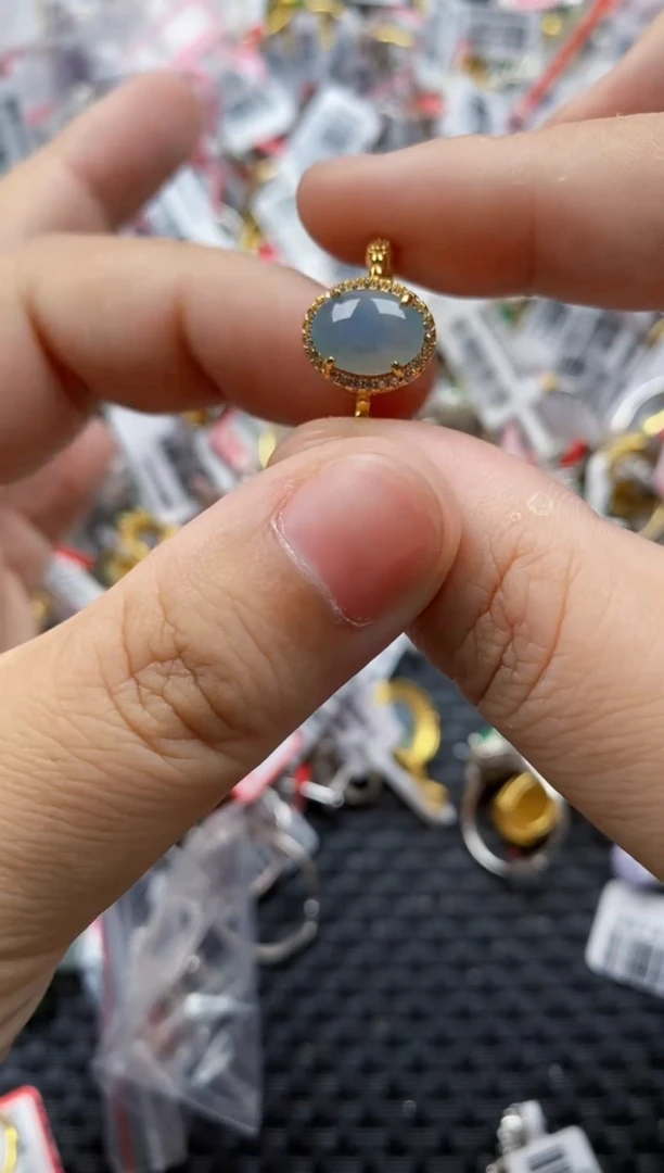 翡翠戒指银S925镶嵌6666---5