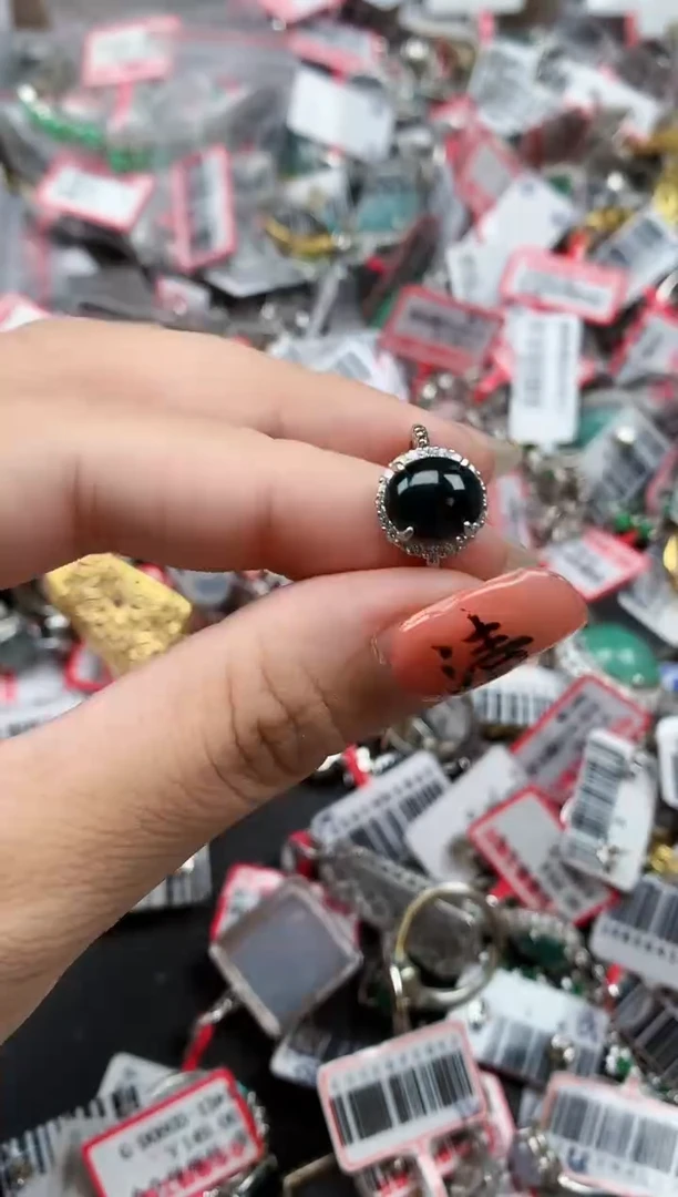 银S925镶嵌戒指翡翠天然A货缅甸翡翠