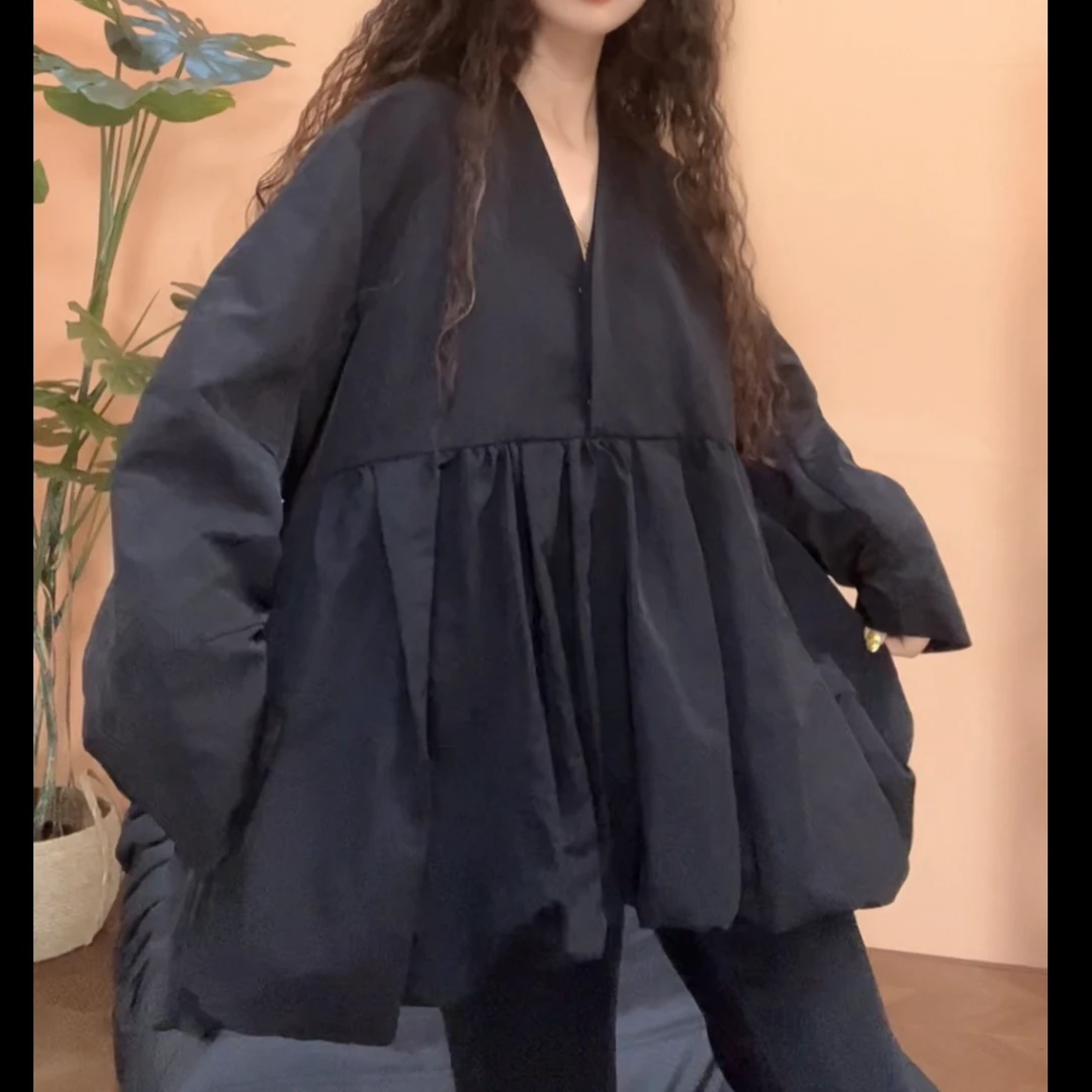 museguhui/木色古汇4253#V领纯色时尚休闲宽松设计款套头上衣