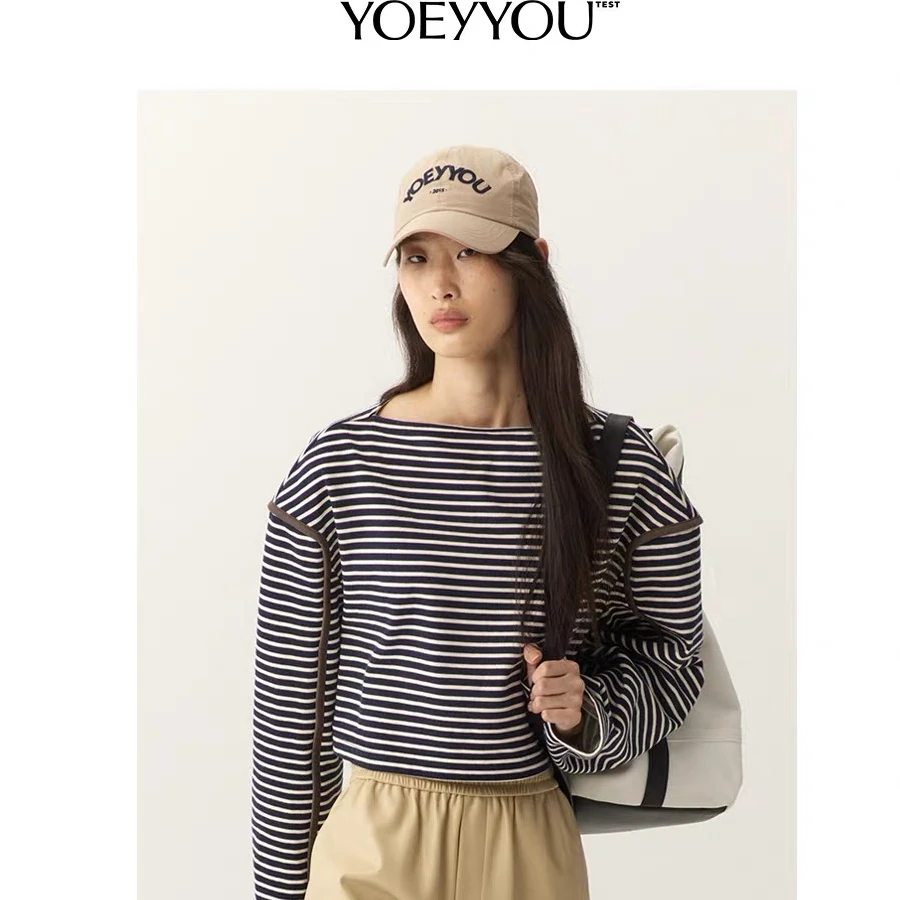 YOEYYOU条纹卫衣0347/条纹一字领T恤0342/短裤1034蓝白条纹（惠）