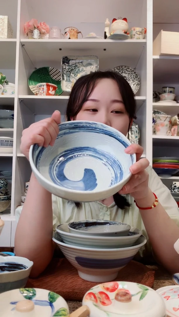 陶瓷美浓烧风吹清流中钵17.5cm