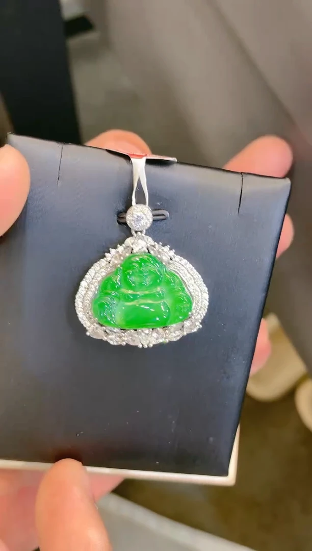 翡翠银S925镶嵌颈饰A5天然A货翡翠吊坠（不含链）