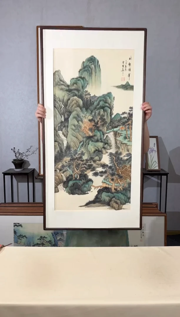 国画手绘*林壑积翠*62*122cm带框发货