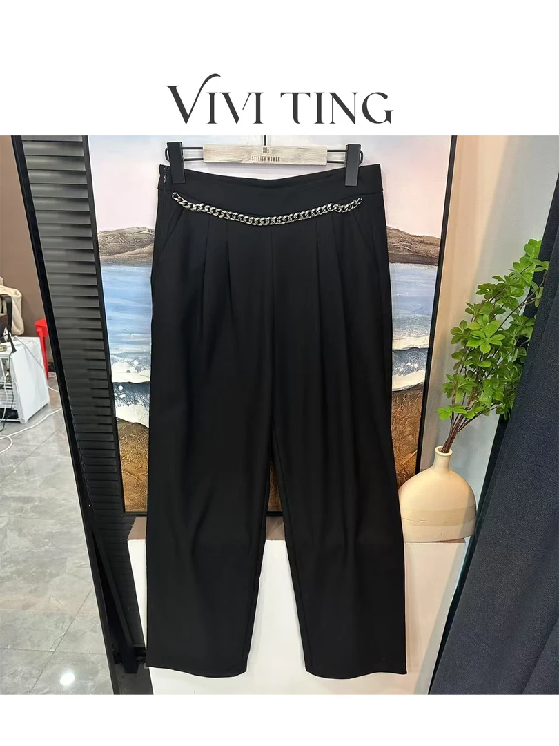 【VIVI·TING】婷姐推荐时尚设计款链条休闲裤纯色设计款长裤k482
