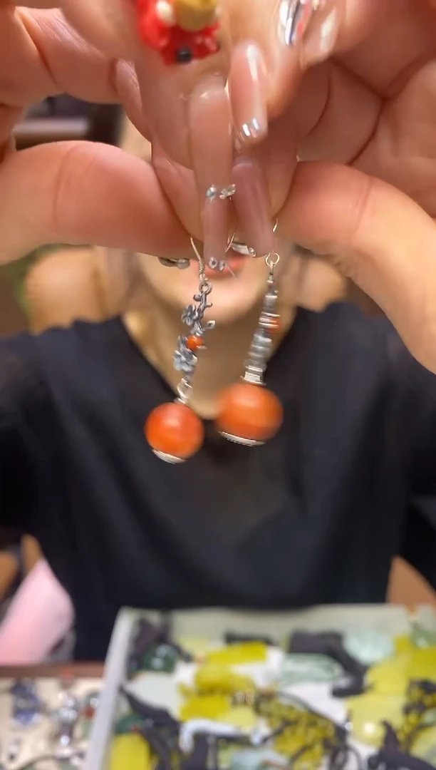 【闪购商品】玛瑙/玉髓耳饰银S925镶嵌·