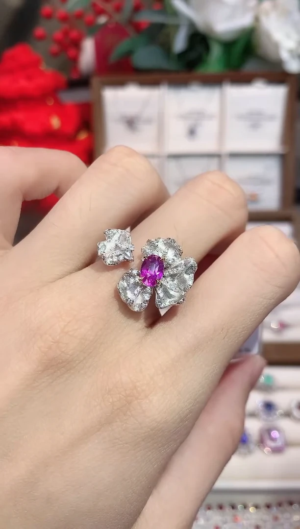 戒指彩色蓝宝石18K金镶嵌1.07ct/天然宝石/七天无理由