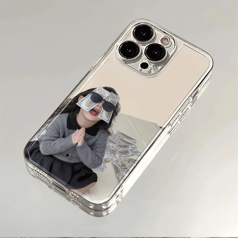 发财墨镜小女孩适用苹果15/16Pro透明太空壳华为荣耀OPPO小米防摔