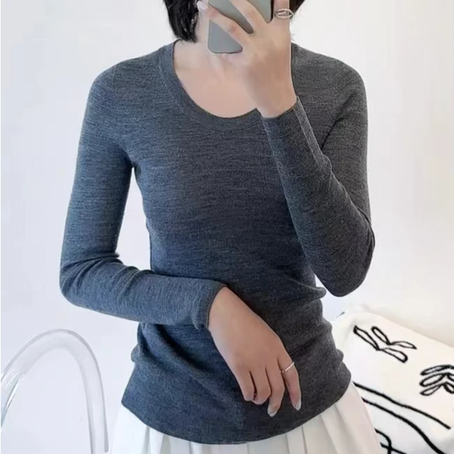 精纺100%绵羊毛【可机洗】U领无缝一体气质修身羊毛衫001#