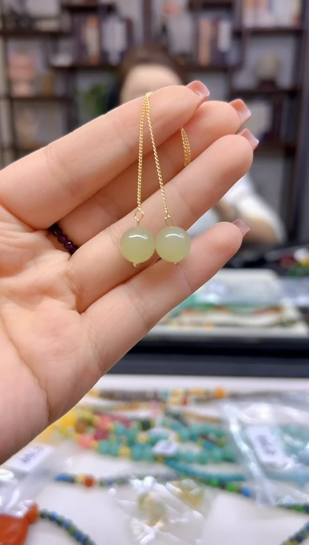 【闪购商品】和田玉耳饰银S925镀金镶嵌E723