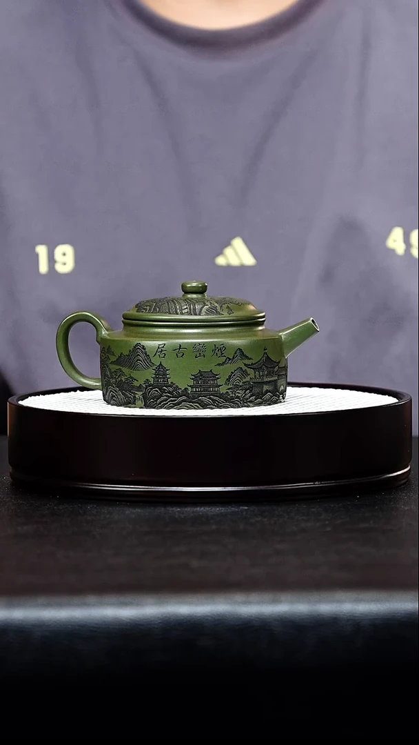 茶壶紫砂宜兴紫砂 折肩德钟 绿泥