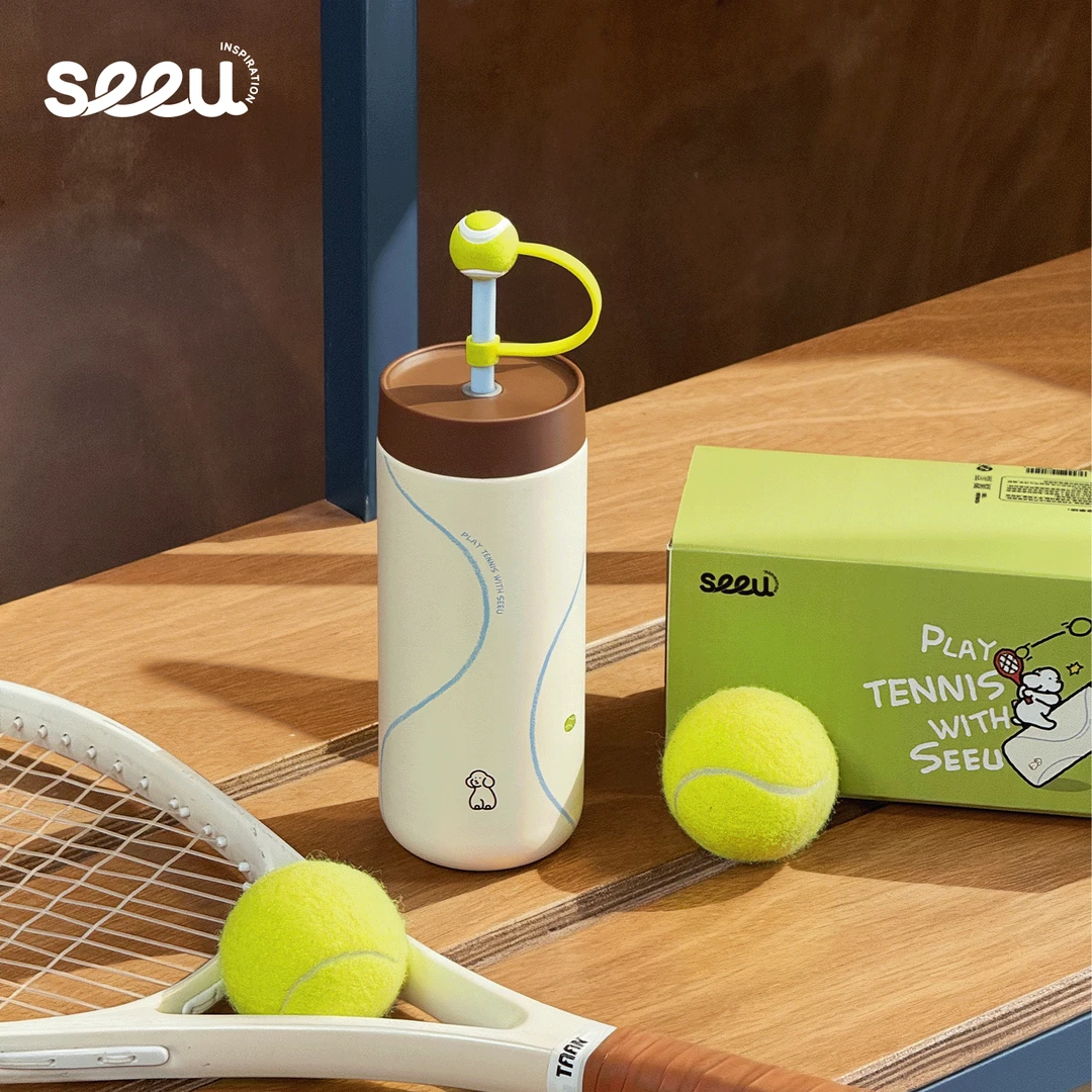 seeu网球搭子保温杯可爱水杯女学生便携大容量316不锈钢550ml