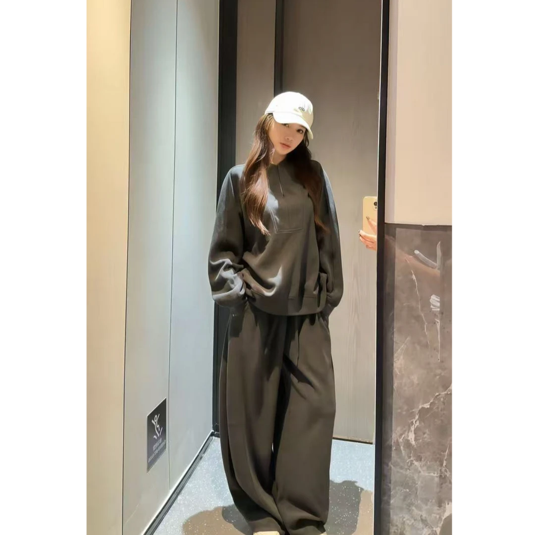 【现货】  嘉嘉 AW 老钱松弛感！纯色卫衣+弯刀裤套装