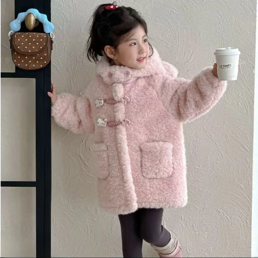 部分现货【北极熊】SC623女童冬季2025加绒加厚连帽毛毛衣棉服外套