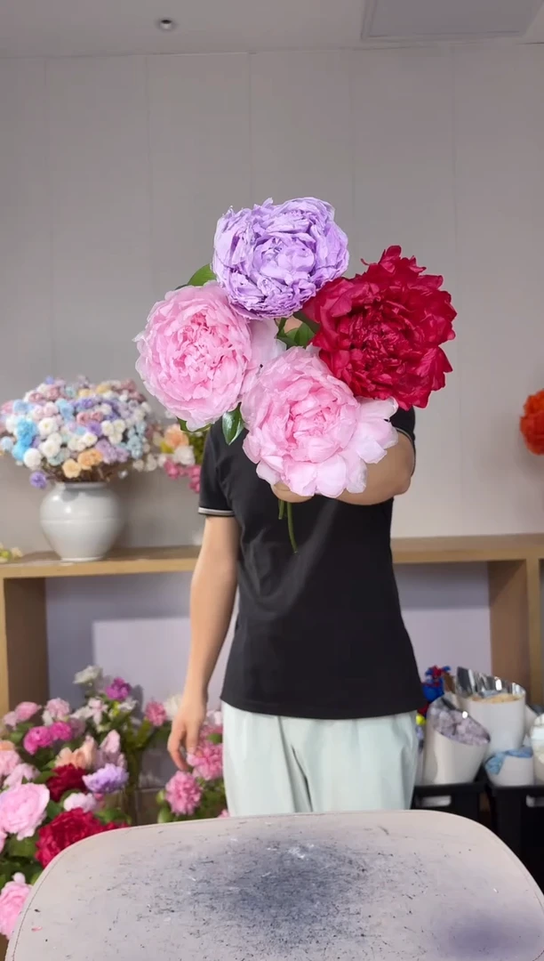 永生芍药4枝 暗红1/粉色2/紫色1
