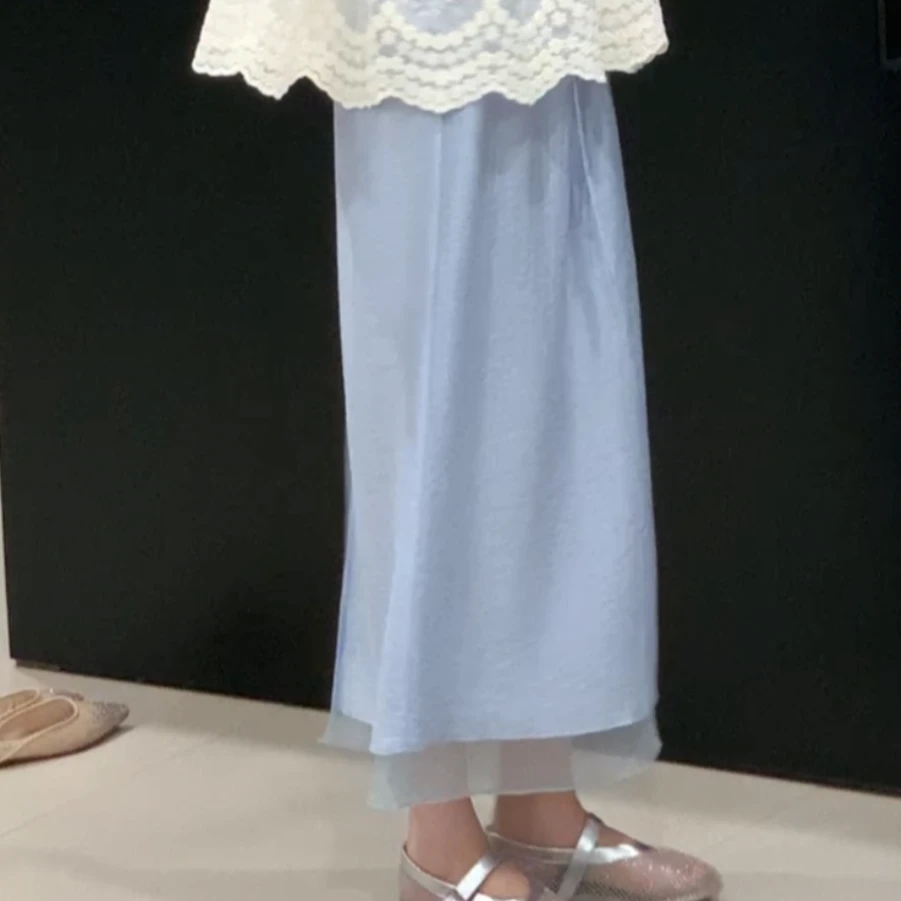 崔与熙|CUIXI【氧气泡泡】蓝色拼接半身裙显瘦气质时尚夏季宽松