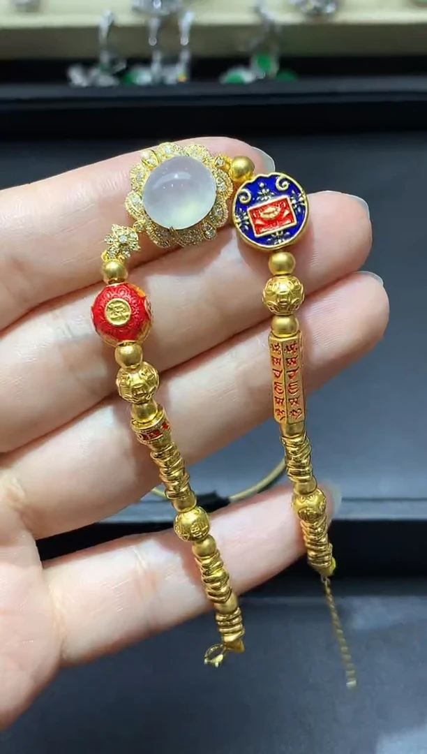 足金镶嵌手链翡翠488-中国好珍宝